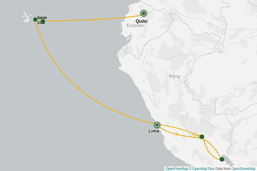 Itinerary Map image for Peru & Ecuador: Mythen und Naturparadiese