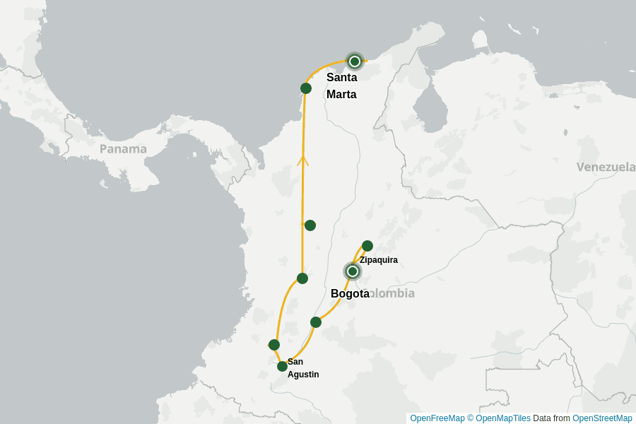 Itinerary Map image for Colombia’s Diverse Highlights