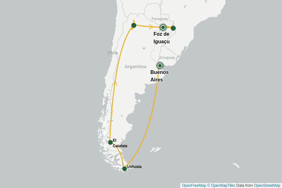 Itinerary Map image for Across All Four Corners of Argentina
