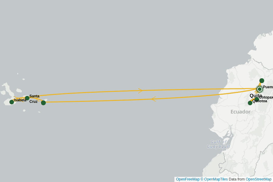 Itinerary Map image for Ecuador & Galápagos Adventure